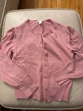 Crewcuts Pink Puff-Sleeve Button Cardigan